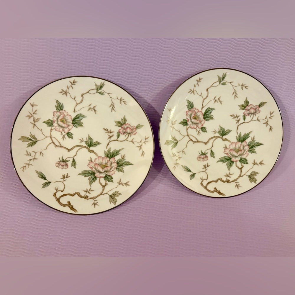 2 Vintage Noritake China Chatham 5502  8 1/4” Salad Plates Pink Flowers Branch